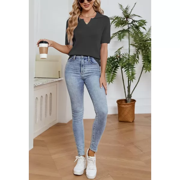 imagechouyatou Womens Spring Summer Short Sleeve Sweater Business Casual Top Blouse Polo TShirtBlack