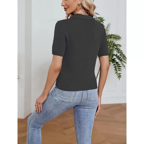 imagechouyatou Womens Spring Summer Short Sleeve Sweater Business Casual Top Blouse Polo TShirtBlack