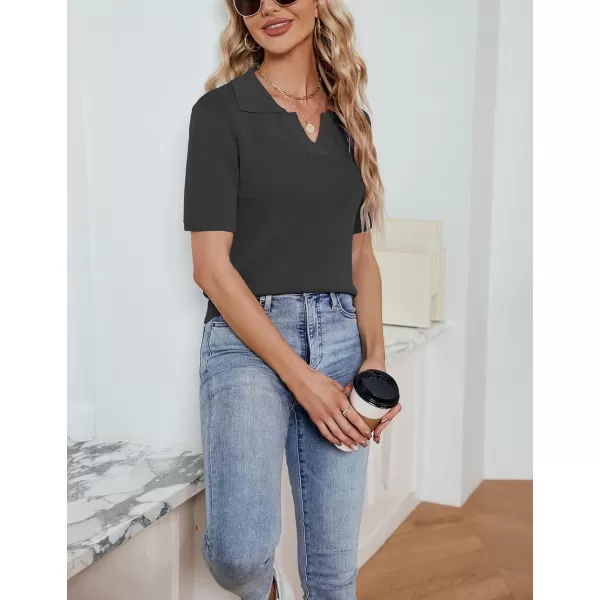 imagechouyatou Womens Spring Summer Short Sleeve Sweater Business Casual Top Blouse Polo TShirtBlack