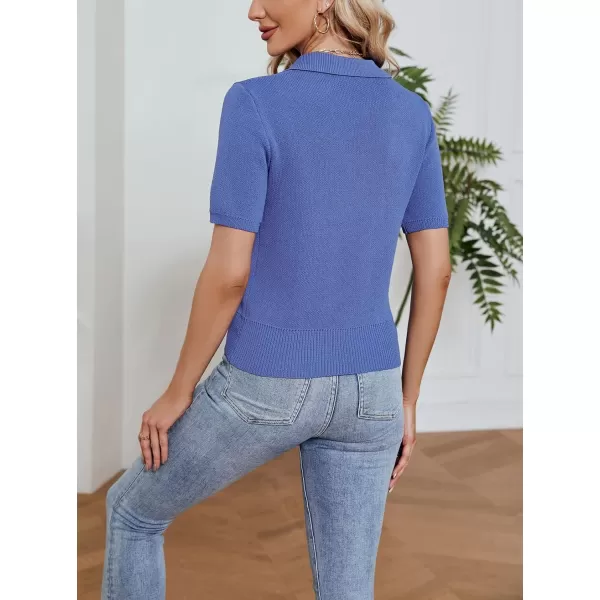 imagechouyatou Womens Spring Summer Short Sleeve Sweater Business Casual Top Blouse Polo TShirtBlue