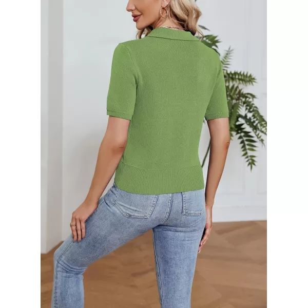 imagechouyatou Womens Spring Summer Short Sleeve Sweater Business Casual Top Blouse Polo TShirtGreen