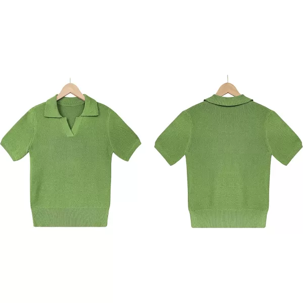 imagechouyatou Womens Spring Summer Short Sleeve Sweater Business Casual Top Blouse Polo TShirtGreen