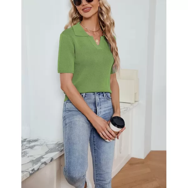 imagechouyatou Womens Spring Summer Short Sleeve Sweater Business Casual Top Blouse Polo TShirtGreen
