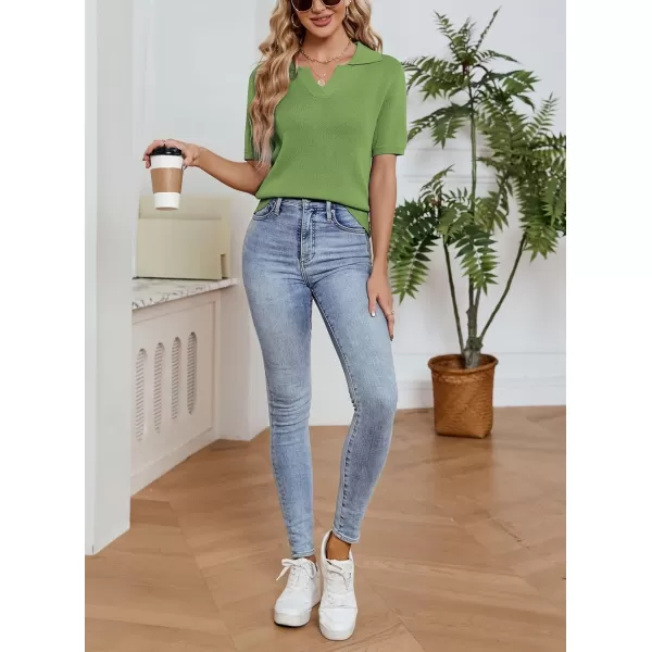 imagechouyatou Womens Spring Summer Short Sleeve Sweater Business Casual Top Blouse Polo TShirtGreen