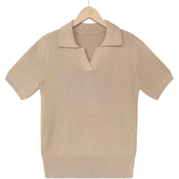 imagechouyatou Womens Spring Summer Short Sleeve Sweater Business Casual Top Blouse Polo TShirtKhaki