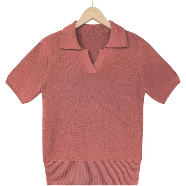 imagechouyatou Womens Spring Summer Short Sleeve Sweater Business Casual Top Blouse Polo TShirtRust Red