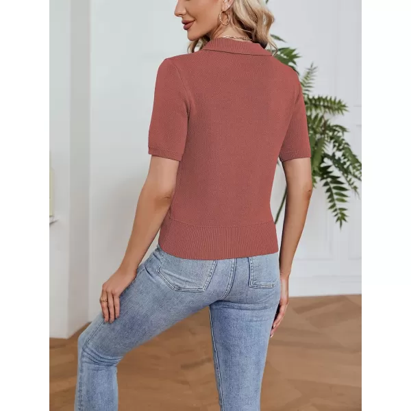 imagechouyatou Womens Spring Summer Short Sleeve Sweater Business Casual Top Blouse Polo TShirtRust Red