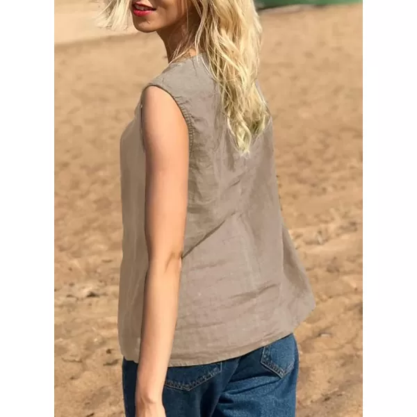 imagechouyatou Womens Summer Cotton Linen Tank Tops Work Casual Scoop Neck Sleeveless Tunic Shirts TopsApricot