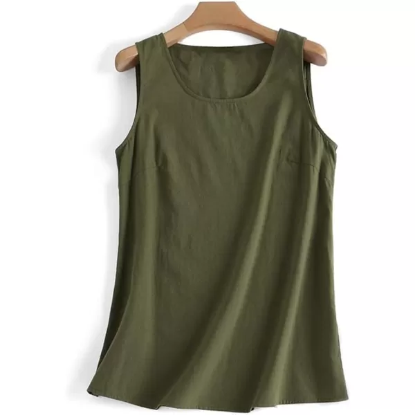 imagechouyatou Womens Summer Cotton Linen Tank Tops Work Casual Scoop Neck Sleeveless Tunic Shirts TopsArmy Green