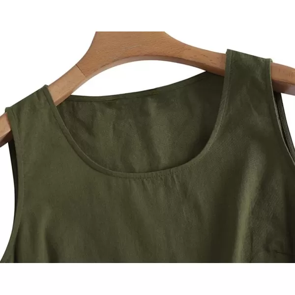 imagechouyatou Womens Summer Cotton Linen Tank Tops Work Casual Scoop Neck Sleeveless Tunic Shirts TopsArmy Green