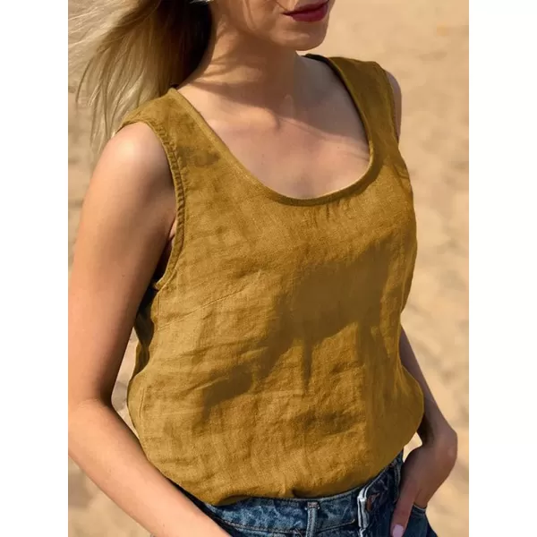 imagechouyatou Womens Summer Cotton Linen Tank Tops Work Casual Scoop Neck Sleeveless Tunic Shirts TopsGinger