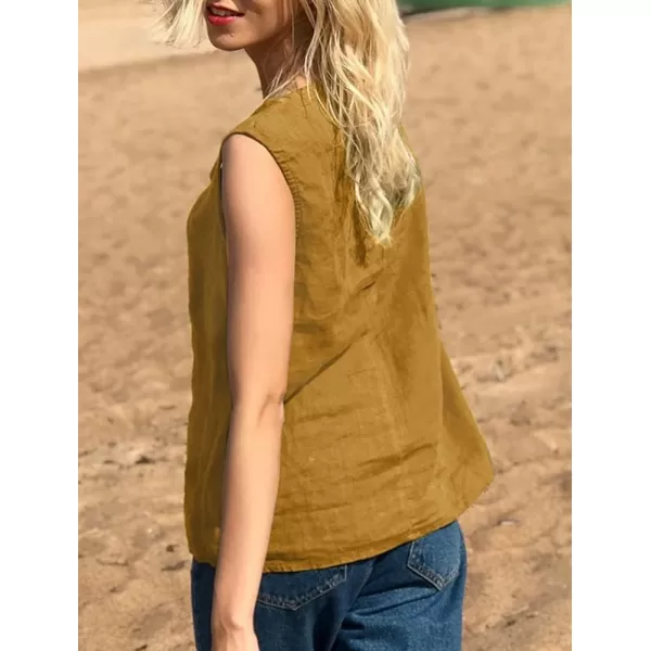 imagechouyatou Womens Summer Cotton Linen Tank Tops Work Casual Scoop Neck Sleeveless Tunic Shirts TopsGinger