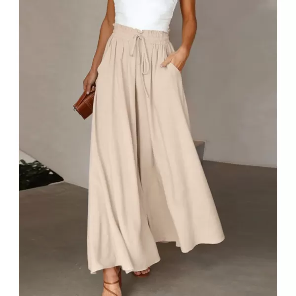 imagechouyatou Womens Summer High Waisted Wide Leg Pants Casual Dressy Palazzo Pants CulottesBeige