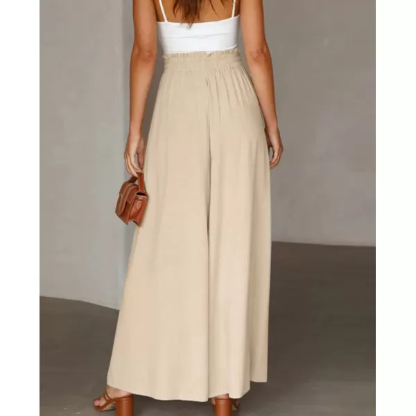 imagechouyatou Womens Summer High Waisted Wide Leg Pants Casual Dressy Palazzo Pants CulottesBeige