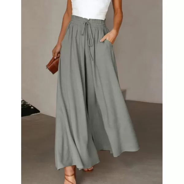 imagechouyatou Womens Summer High Waisted Wide Leg Pants Casual Dressy Palazzo Pants CulottesGreen