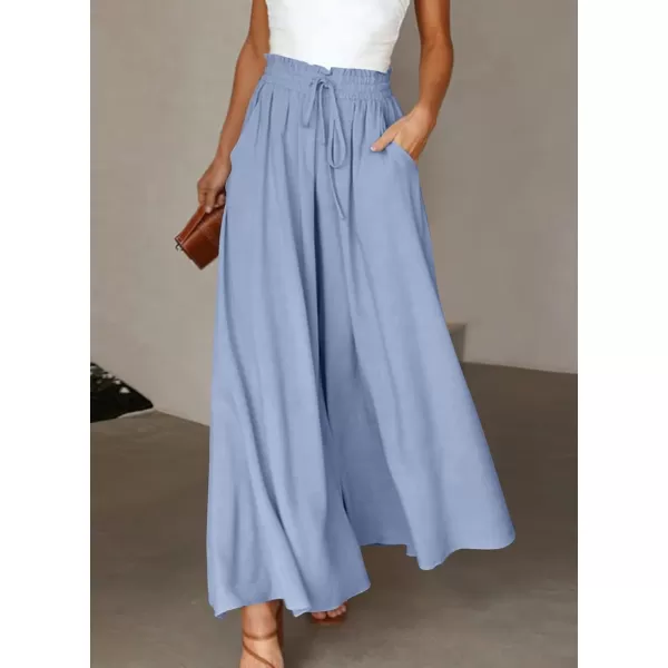 imagechouyatou Womens Summer High Waisted Wide Leg Pants Casual Dressy Palazzo Pants CulottesLight Blue