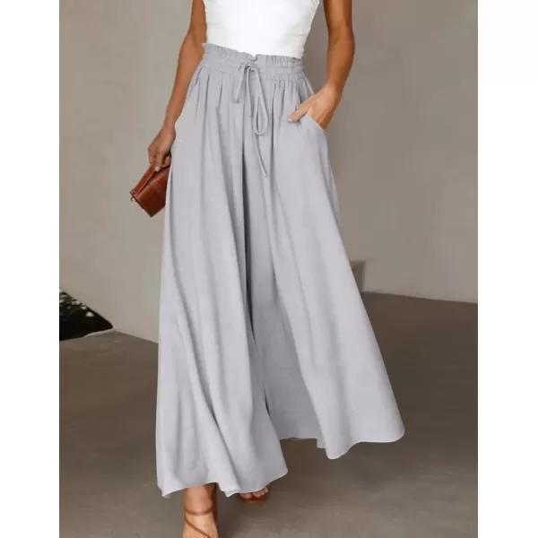imagechouyatou Womens Summer High Waisted Wide Leg Pants Casual Dressy Palazzo Pants CulottesLight Grey