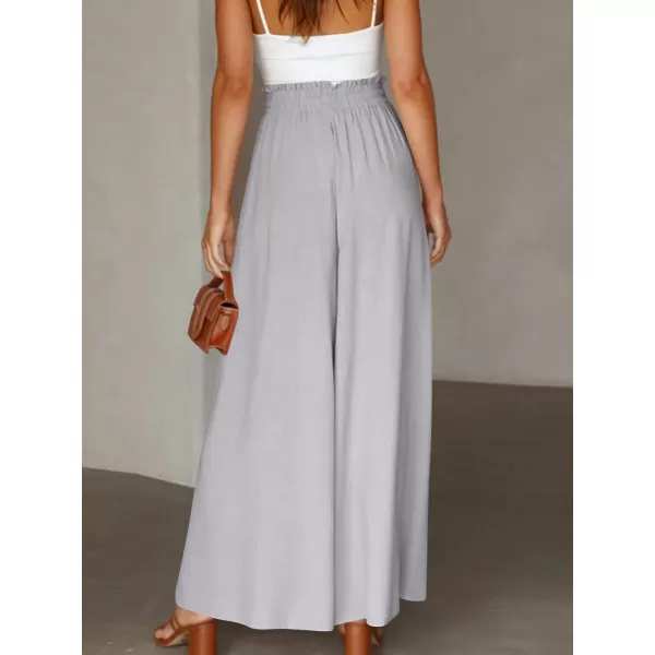 imagechouyatou Womens Summer High Waisted Wide Leg Pants Casual Dressy Palazzo Pants CulottesLight Grey