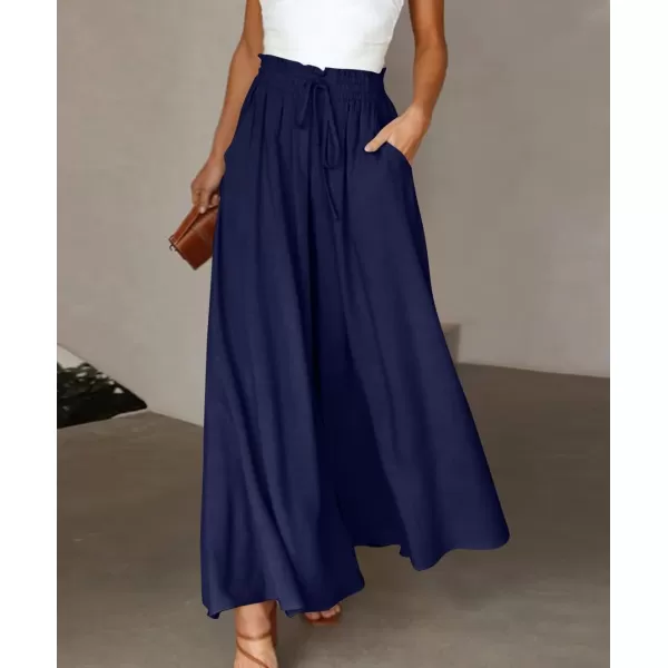 imagechouyatou Womens Summer High Waisted Wide Leg Pants Casual Dressy Palazzo Pants CulottesNavy Blue