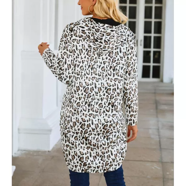 imagechouyatou Womens Vintage Leopard Pattern Zip Up Hooded Faux Suede Leather Jacket Trench Coat with PocketsLeopard White