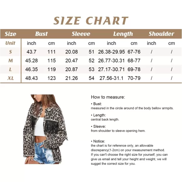 imagechouyatou Womens Washed Leopard Print Jean Jacket Fringe Button Down Denim Shacket JacketLeopard