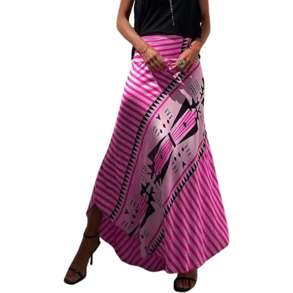 imagechouyatou Womens Smocked High Waisted Geo Striped Print Asymmetrical Hem Swing Midi Long SkirtPurple