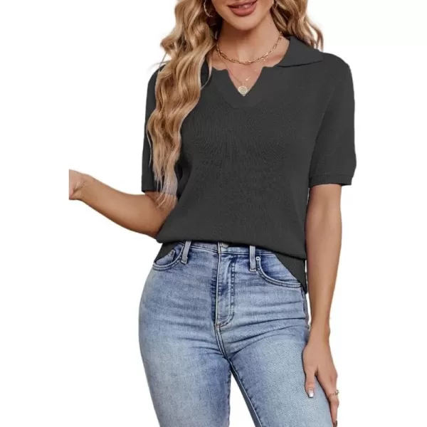 imagechouyatou Womens Spring Summer Short Sleeve Sweater Business Casual Top Blouse Polo TShirtBlack