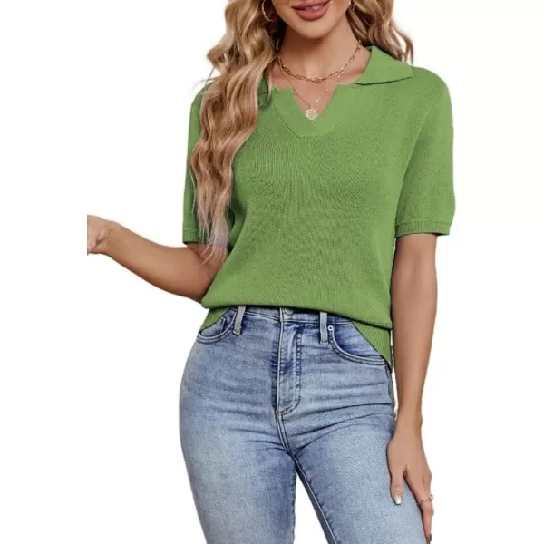 imagechouyatou Womens Spring Summer Short Sleeve Sweater Business Casual Top Blouse Polo TShirtGreen