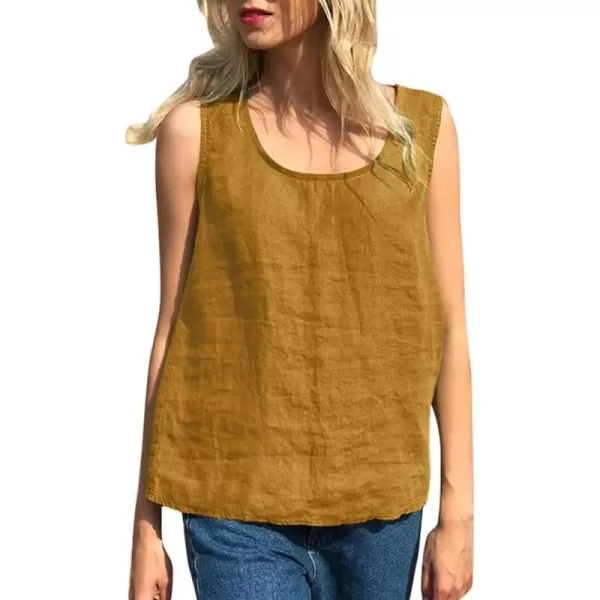imagechouyatou Womens Summer Cotton Linen Tank Tops Work Casual Scoop Neck Sleeveless Tunic Shirts TopsGinger