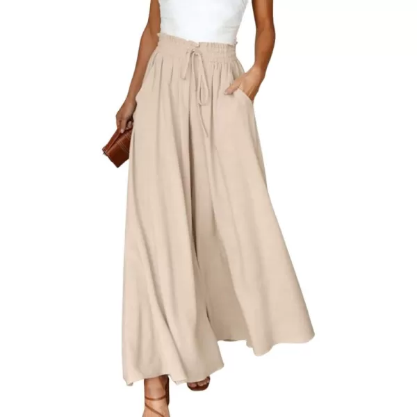 imagechouyatou Womens Summer High Waisted Wide Leg Pants Casual Dressy Palazzo Pants CulottesBeige