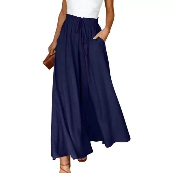 imagechouyatou Womens Summer High Waisted Wide Leg Pants Casual Dressy Palazzo Pants CulottesNavy Blue