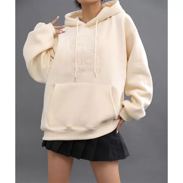 imagechouyatou Women Fall Oversized Graphic Sweatshirt Hoodie Winter Cute Pullover Y2K SweatshirtBeige