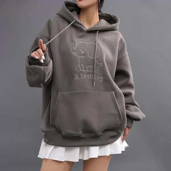 imagechouyatou Women Fall Oversized Graphic Sweatshirt Hoodie Winter Cute Pullover Y2K SweatshirtDark Grey