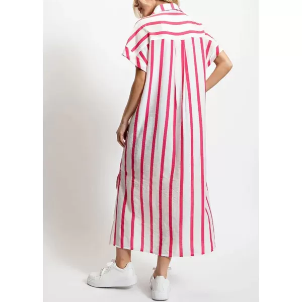 imagechouyatou Womens Casual Striped Button Down Shirt Dress Loose Side Split Swimsuit Cover Ups Summer Beach DressRed