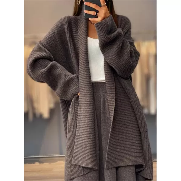 imagechouyatou Womens Chunky Open Front Long Cardigan Lightweight Long Sleeve Coatigan SweaterCoffee