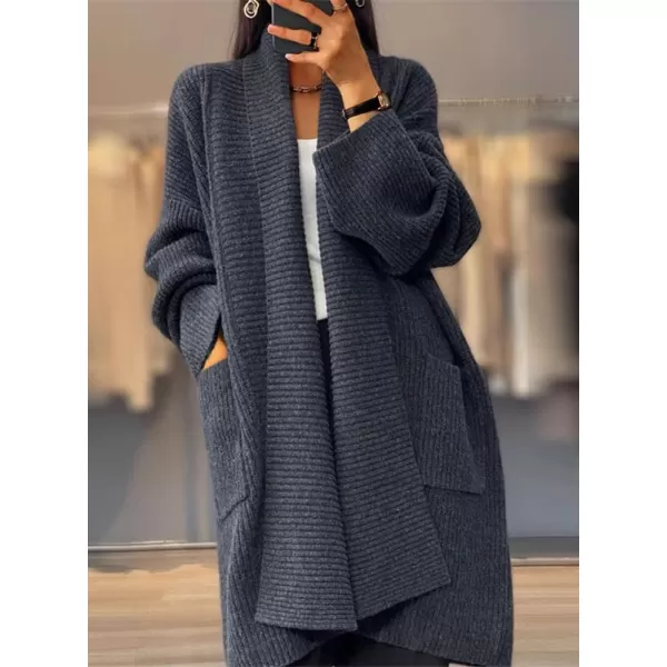 imagechouyatou Womens Chunky Open Front Long Cardigan Lightweight Long Sleeve Coatigan SweaterDark Grey