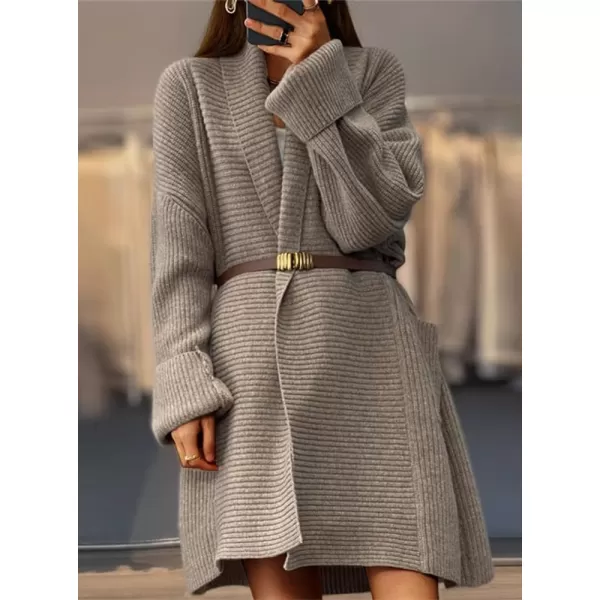 imagechouyatou Womens Chunky Open Front Long Cardigan Lightweight Long Sleeve Coatigan SweaterKhaki
