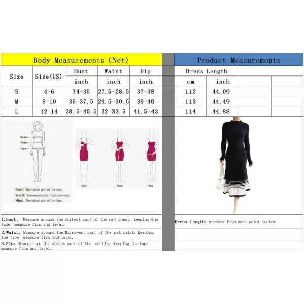 imagechouyatou Womens Color Block Striped Hem Long Sleeve Sweater Dress Pleated ALine Swing Ribbed Knit Long DressBlack