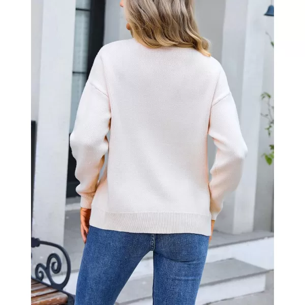 imagechouyatou Womens Cute Bow Printed Pullover Sweater Color Block Long Sleeve Knit Jumper TopsApricot