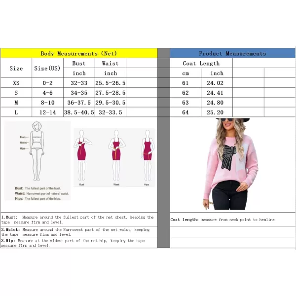 imagechouyatou Womens Cute Bow Printed Pullover Sweater Color Block Long Sleeve Knit Jumper TopsPink