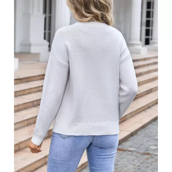 imagechouyatou Womens Cute Bow Printed Pullover Sweater Color Block Long Sleeve Knit Jumper TopsWhite