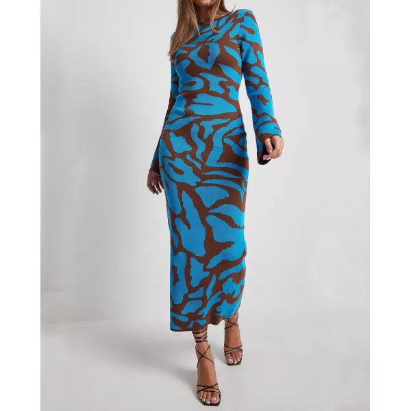 imagechouyatou Womens Elegant Long Sleeve Sweater Maxi Dress Sexy Stretchy Bodycon Striped Pullover Knit Sweater DressBlue Striped