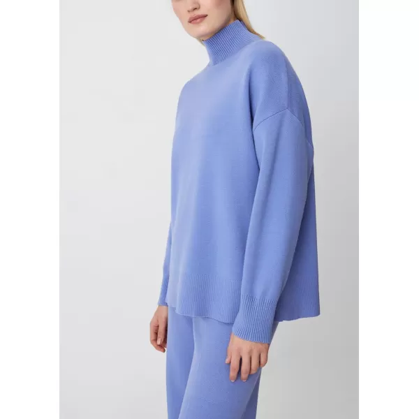 imagechouyatou Womens Fall 2 Piece Outfits Knit Sweater Sets Mock Neck Sweater High Waist Pants Lounge SetsBlue