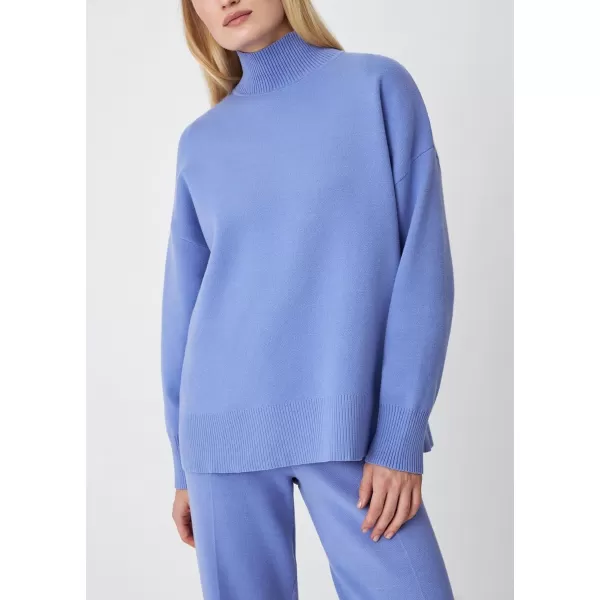 imagechouyatou Womens Fall 2 Piece Outfits Knit Sweater Sets Mock Neck Sweater High Waist Pants Lounge SetsBlue