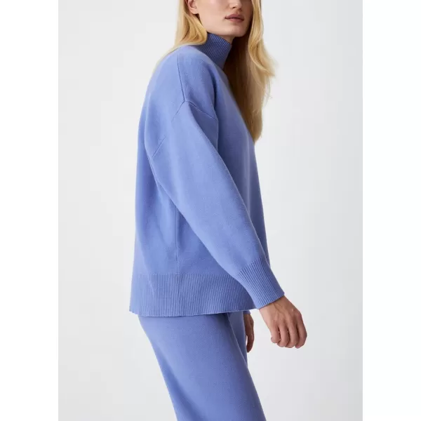 imagechouyatou Womens Fall 2 Piece Outfits Knit Sweater Sets Mock Neck Sweater High Waist Pants Lounge SetsBlue