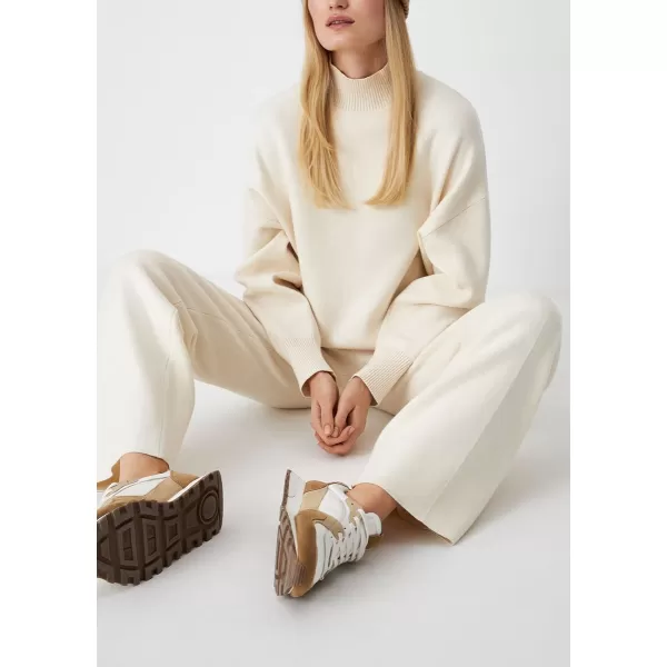 imagechouyatou Womens Fall 2 Piece Outfits Knit Sweater Sets Mock Neck Sweater High Waist Pants Lounge SetsOffwhite