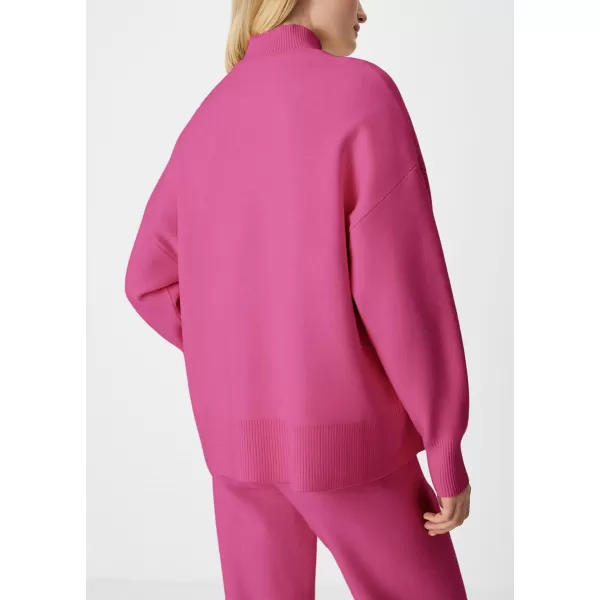 imagechouyatou Womens Fall 2 Piece Outfits Knit Sweater Sets Mock Neck Sweater High Waist Pants Lounge SetsRose Red