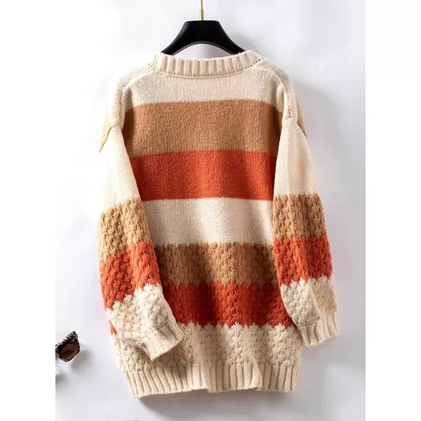 imagechouyatou Womens Fall 2024 Knitwear Color Block Open Front Cardigan Casual Loose Ribbed Knit Sweater CardiganOrange