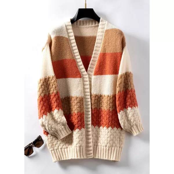 imagechouyatou Womens Fall 2024 Knitwear Color Block Open Front Cardigan Casual Loose Ribbed Knit Sweater CardiganOrange