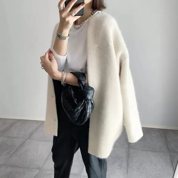 imagechouyatou Womens Fall Winter Button Down Long Knit Cardigan Sweater Coat Business Casual Loose CoatiganBeige
